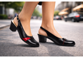 Pantofi dama eleganti decupati negru-rosu cu toc – design modern din piele naturala BVS35LR